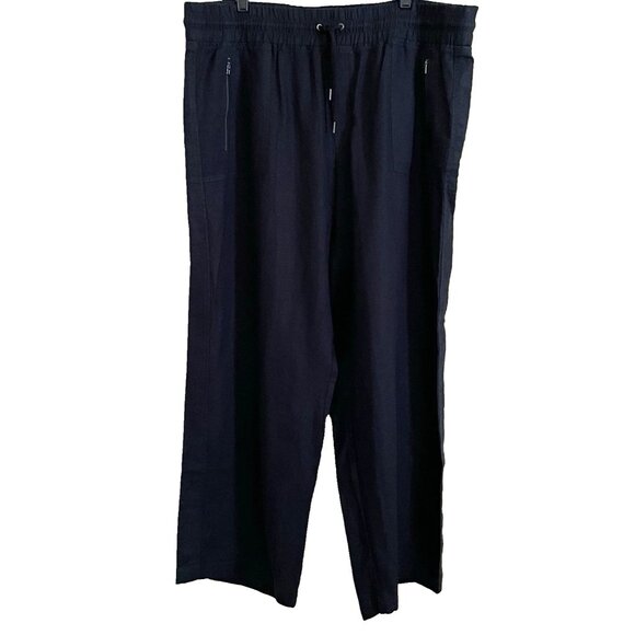 Athleta Black Cabo Linen Wide Leg Pants 18 Elastic Waist Drawstring Vacation - Picture 2 of 13